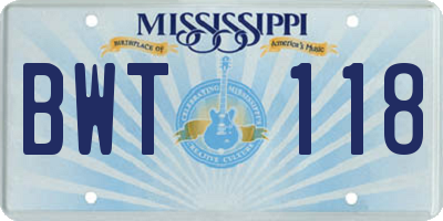MS license plate BWT118