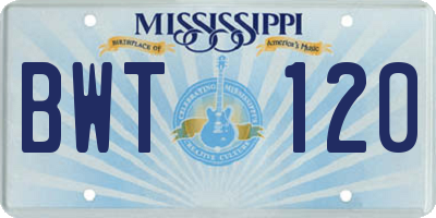MS license plate BWT120
