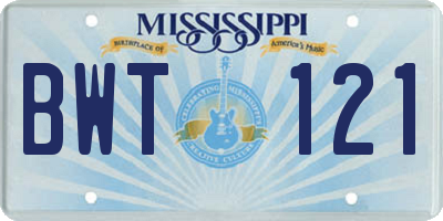 MS license plate BWT121