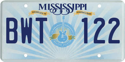MS license plate BWT122