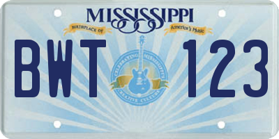 MS license plate BWT123