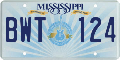 MS license plate BWT124