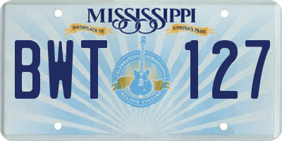 MS license plate BWT127