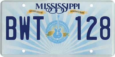 MS license plate BWT128