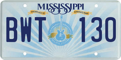 MS license plate BWT130