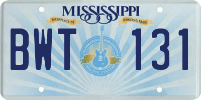 MS license plate BWT131