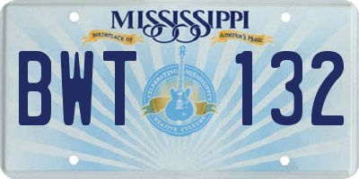 MS license plate BWT132