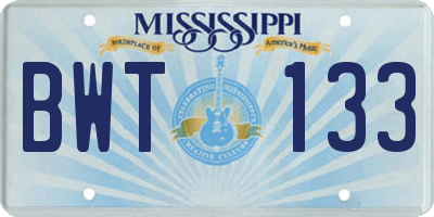 MS license plate BWT133