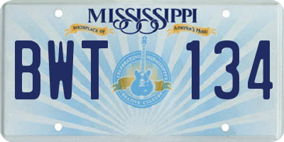 MS license plate BWT134