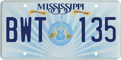 MS license plate BWT135