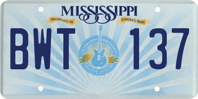 MS license plate BWT137