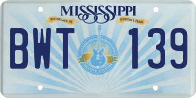 MS license plate BWT139