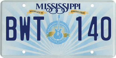 MS license plate BWT140