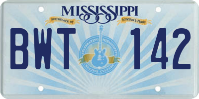 MS license plate BWT142