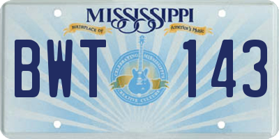 MS license plate BWT143
