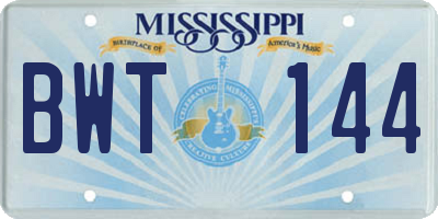 MS license plate BWT144