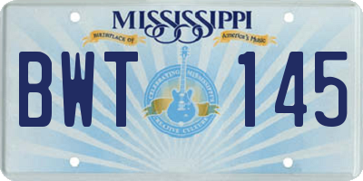 MS license plate BWT145