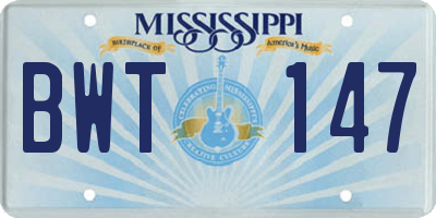 MS license plate BWT147