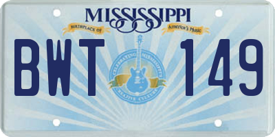 MS license plate BWT149