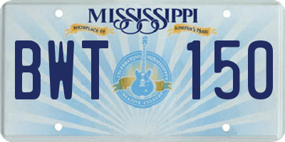 MS license plate BWT150
