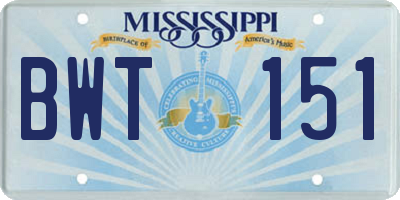 MS license plate BWT151