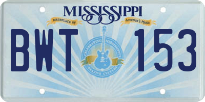MS license plate BWT153