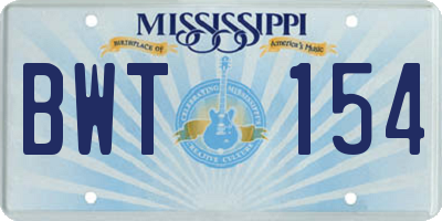 MS license plate BWT154