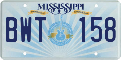 MS license plate BWT158