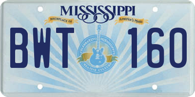 MS license plate BWT160