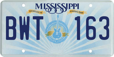 MS license plate BWT163
