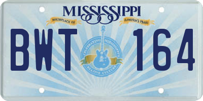 MS license plate BWT164