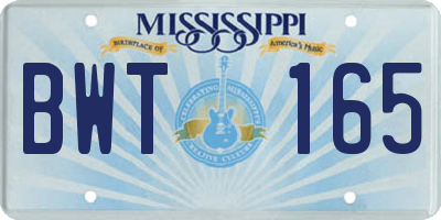MS license plate BWT165