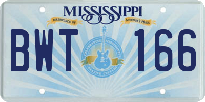 MS license plate BWT166