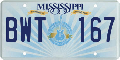 MS license plate BWT167