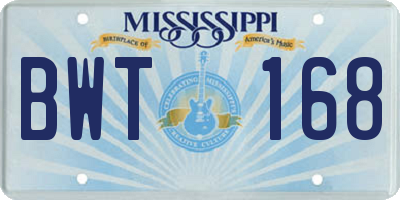 MS license plate BWT168
