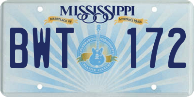 MS license plate BWT172
