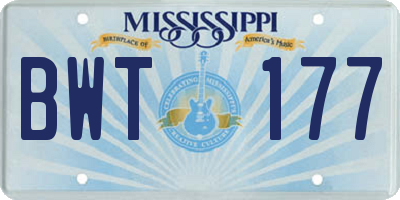 MS license plate BWT177