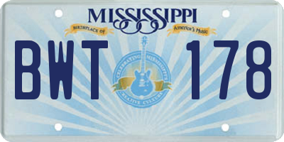 MS license plate BWT178