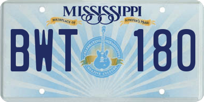 MS license plate BWT180