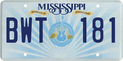 MS license plate BWT181