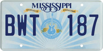 MS license plate BWT187