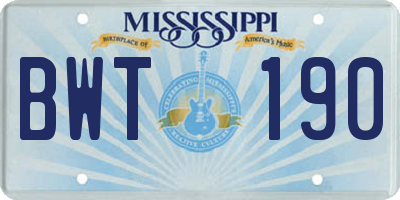 MS license plate BWT190