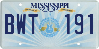 MS license plate BWT191