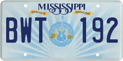 MS license plate BWT192