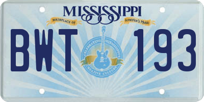 MS license plate BWT193