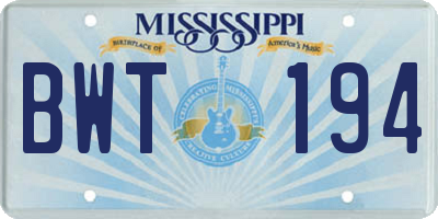 MS license plate BWT194