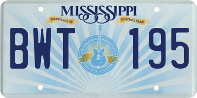 MS license plate BWT195
