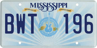 MS license plate BWT196