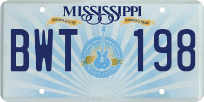 MS license plate BWT198