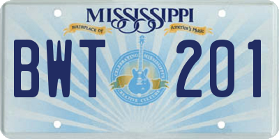 MS license plate BWT201